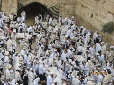 pod Chrámovou horou u Zdi nářků probíhají modlitby Židů