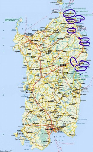 Naše plánovaná místa prozkoumávání Sardinie