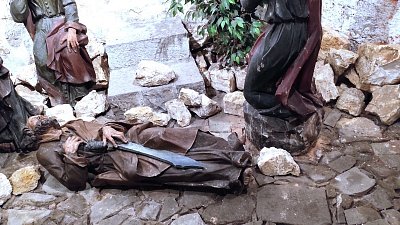 Biblický výjev, jak Ježíš Kristus trpí v Getsemanské zahradě