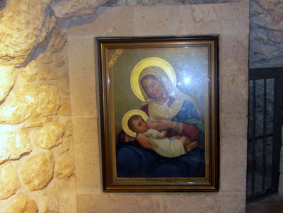 obraz Panny Marie v Mléčné jeskyni - jediný na kterém je zobrazena kojící Panna Marie