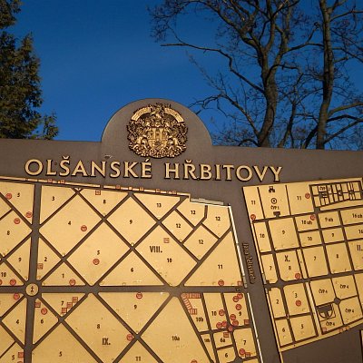 Plánek Olšanských hřbitovů