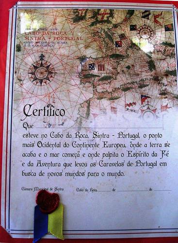 Takový Certifikát o osobní návštěvě Cabo da Roco Vám na mysu prodají.