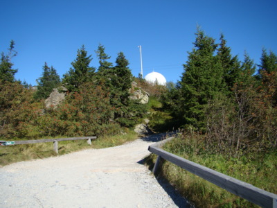 Vykukující radarová kopule - Velký Javor na Šumavě