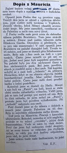 Dopis jednoho z internovaných, publikovaný v časopise Čechoslovák v Londýně v prosinci 1941.jpg