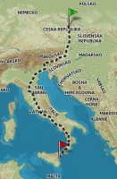 Cesta na mapě z Čech - autem přes 2100 kilometrů