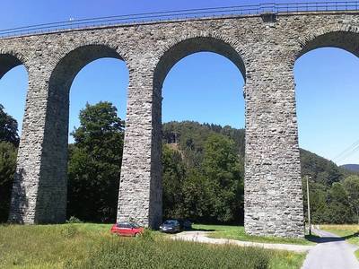 Pod Novickým viaduktem prochází silnice.