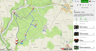 Naše trasa okolo třech studánek k Ronovci a jinudy zpět k autu. Skoro 7 km