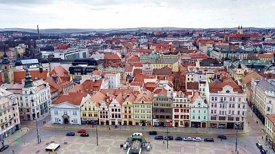 Plzeň náměstí s věže sv. Bartoloměje