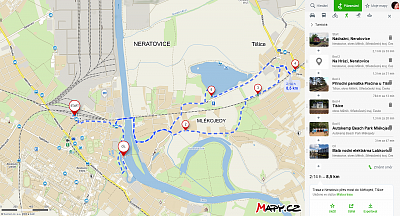 Mapka trasy z Neratovic přes Tišice do Mlékojed